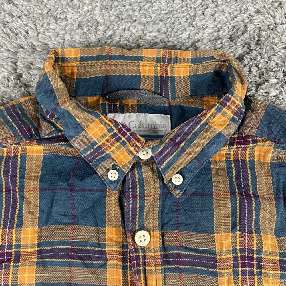 Columbia Rapid Rivers II Mens M Blue Orange Plaid Long Sleeve Shirt Stretch - Picture 4 of 11